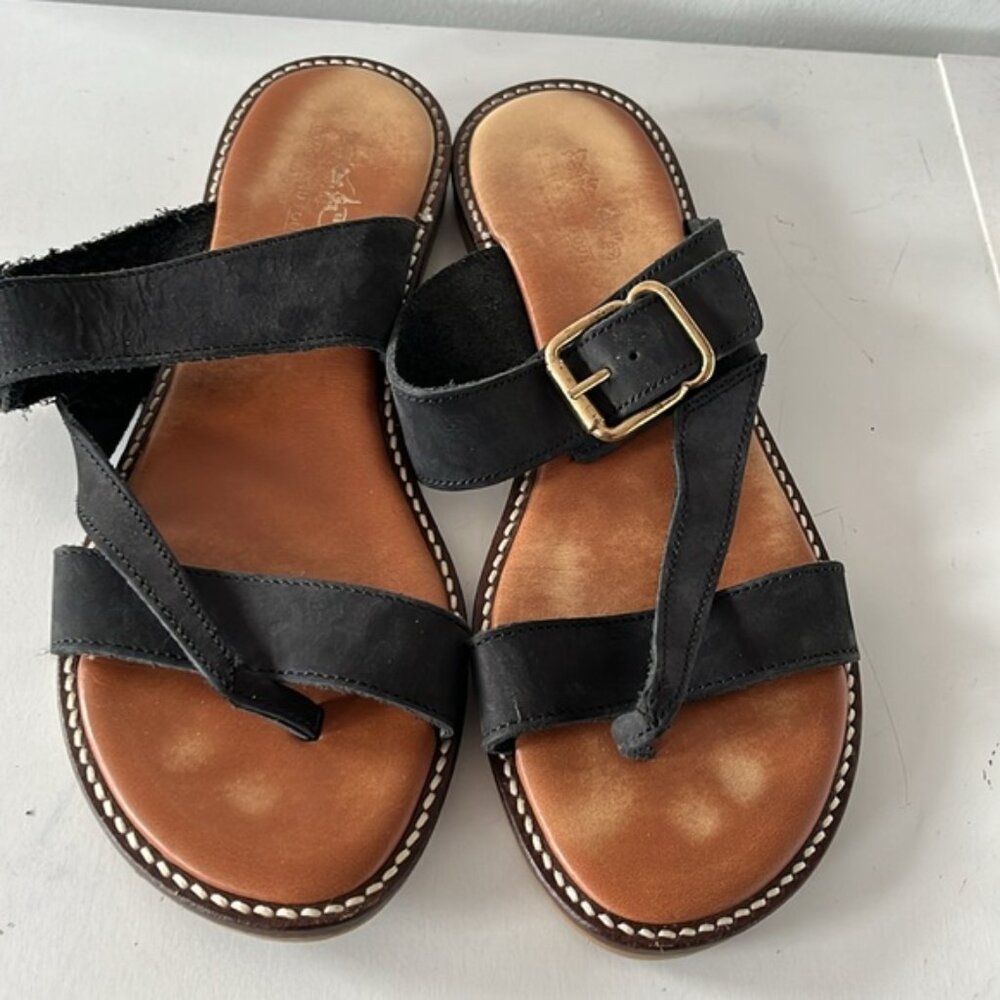 COACH AND FOUR ORTA BLACK LEATHER SLIDE SANDALS MADE IN ITALY SIZE 8.5 - Picture 2 of 2